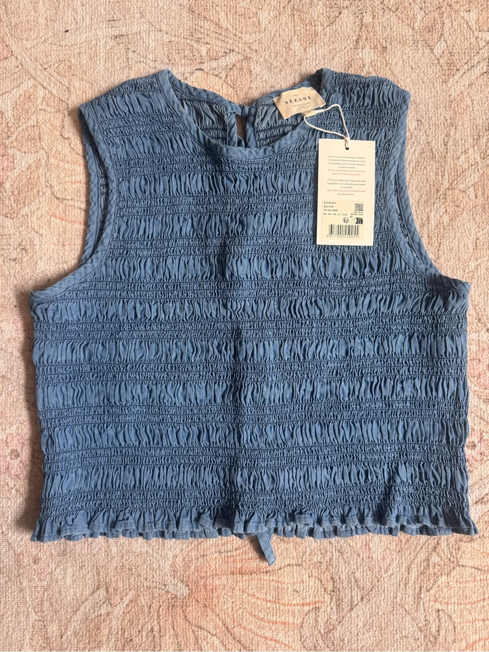 Sezane Rhys Rouched Blouse Denim Blue